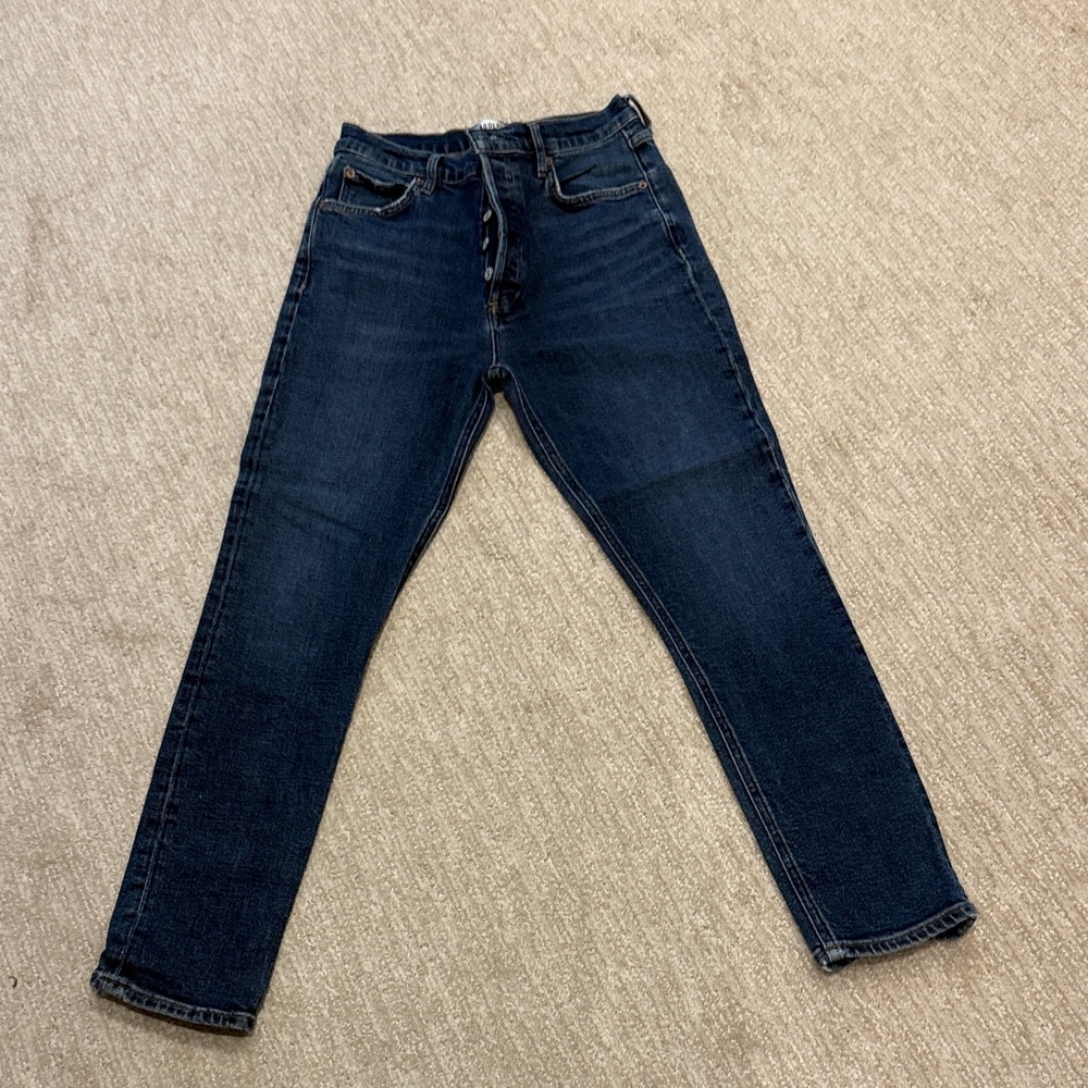 Agolde Dark Blue Straight Leg Buttonfly Jeans